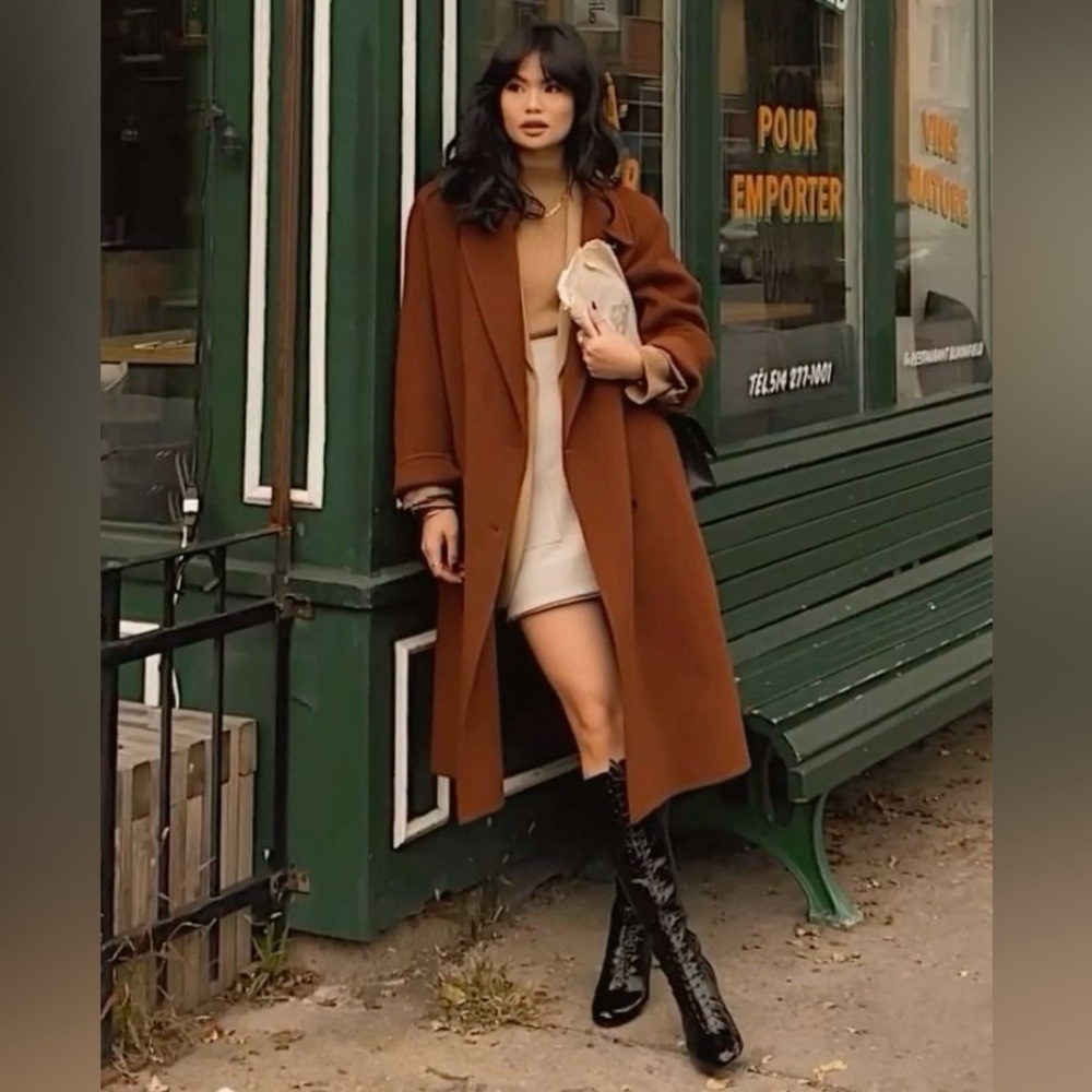 Stylish Burnt Orange Brown Long Coat Medium NWOT